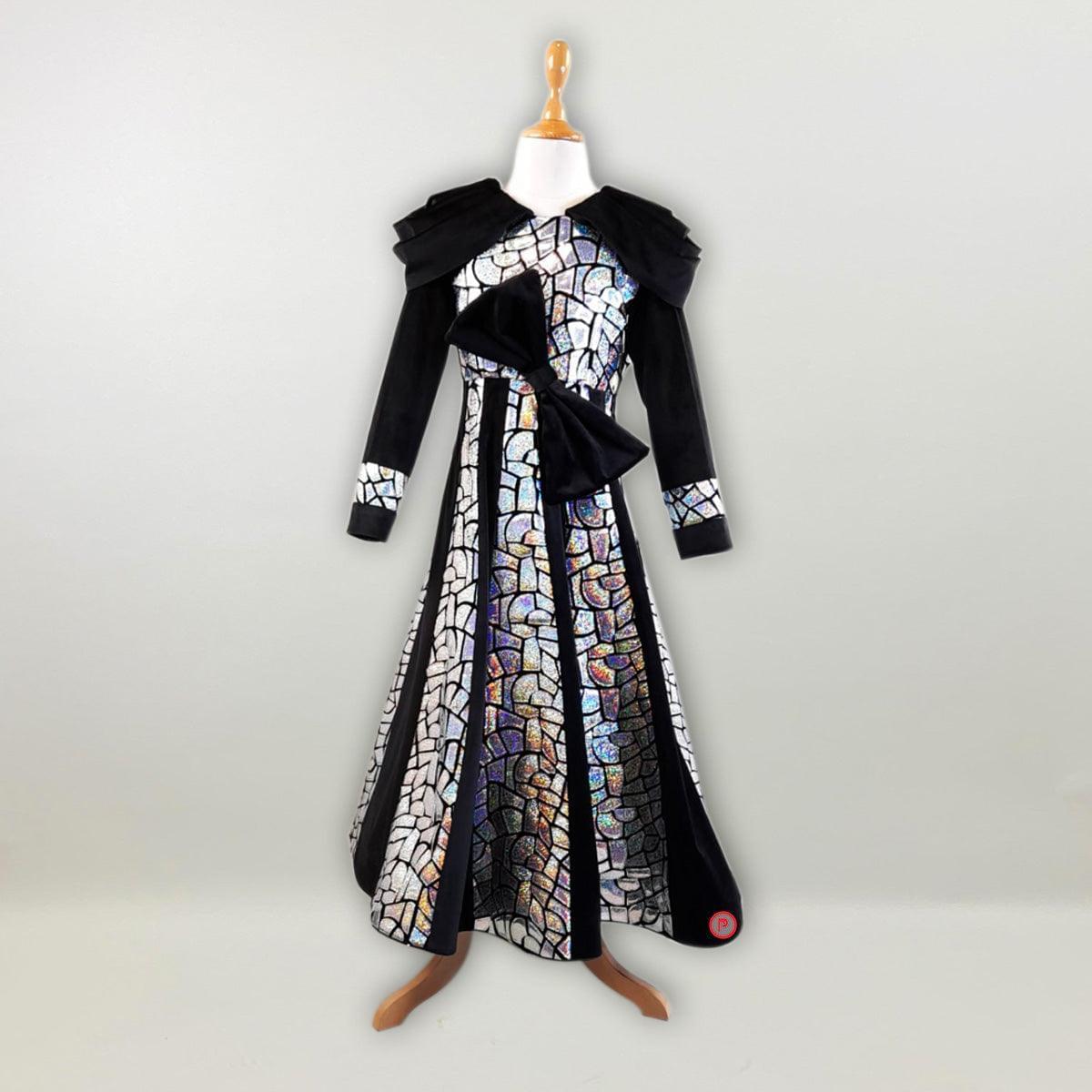 Black Mirror Cut Flared Gown