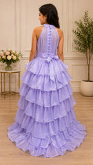 Lilac high low dress with frills