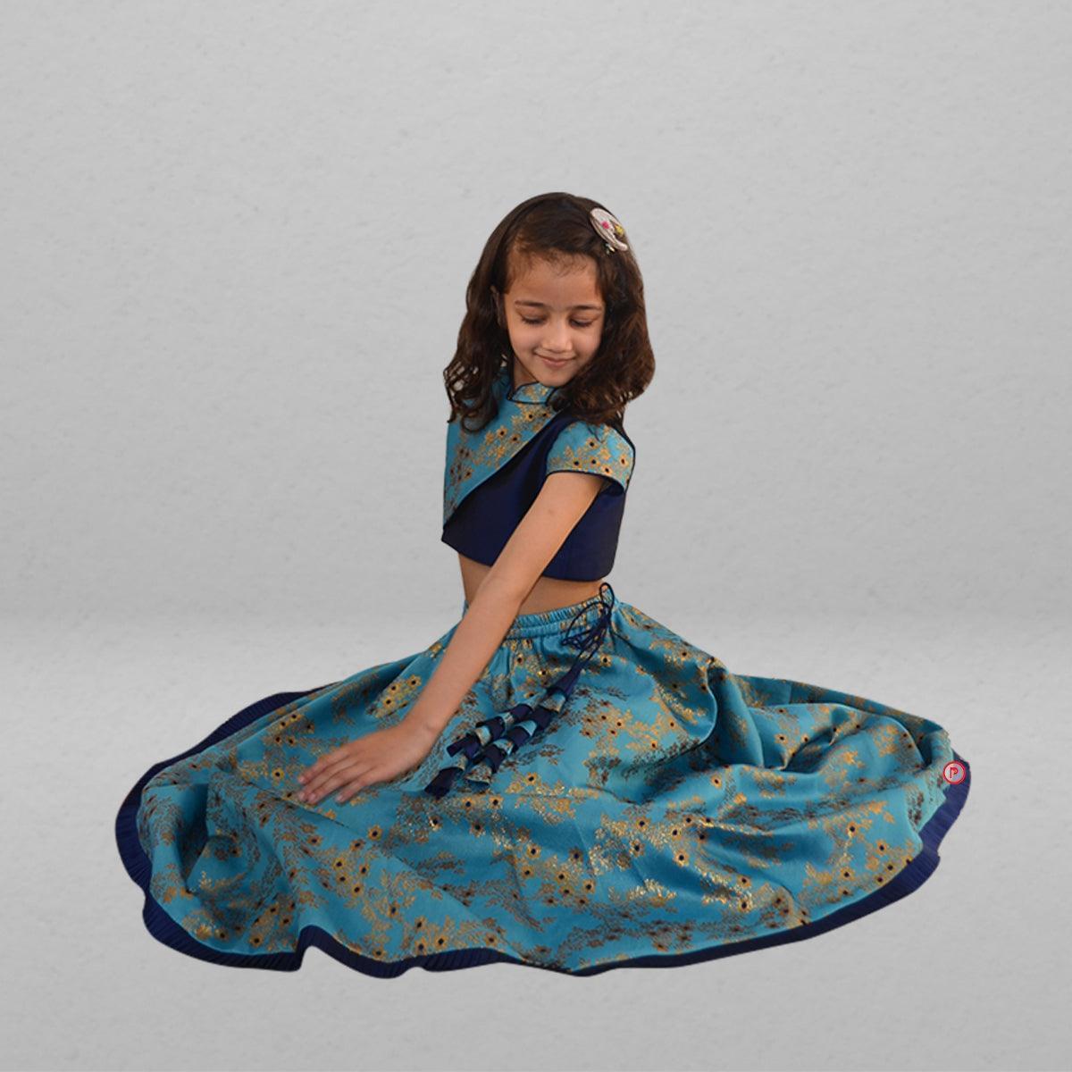 Blue Brocade Lehenga Choli