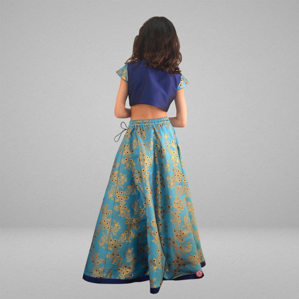 Blue Brocade Lehenga Choli