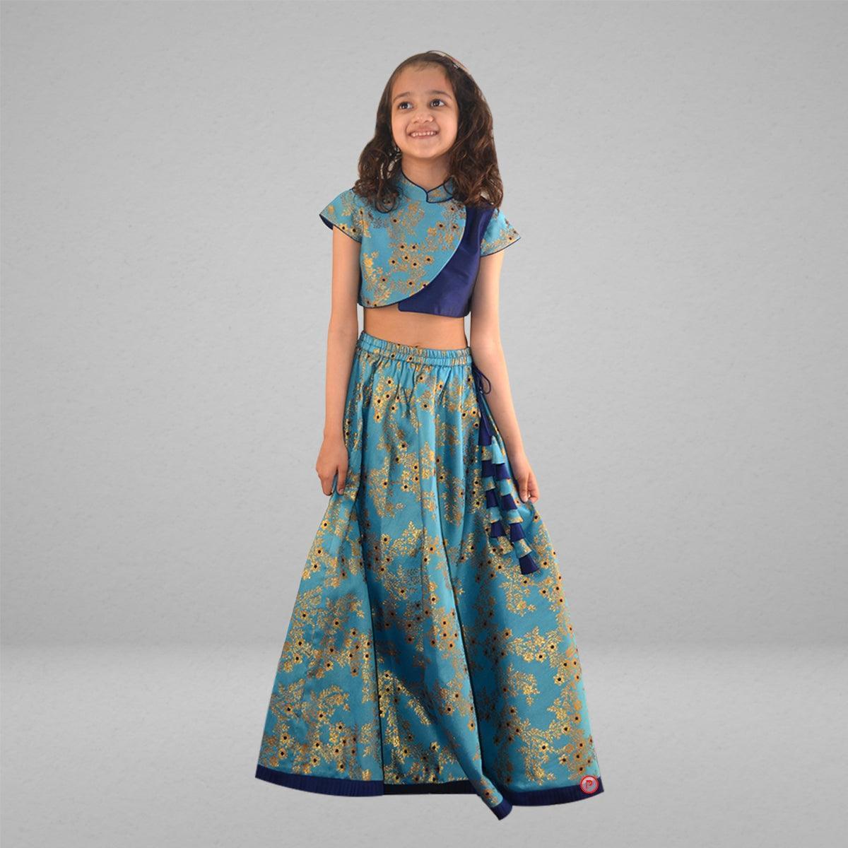 Blue Brocade Lehenga Choli