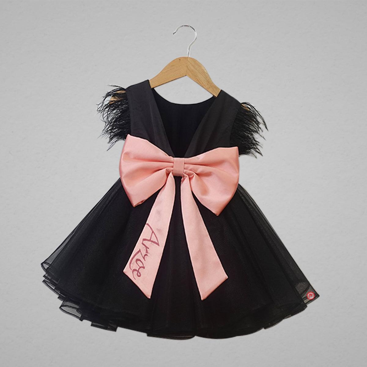 Black Dress with Customized Name Back Bow Tie