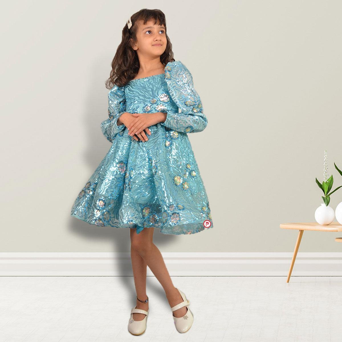 Blue Designer Frock with Sequins work