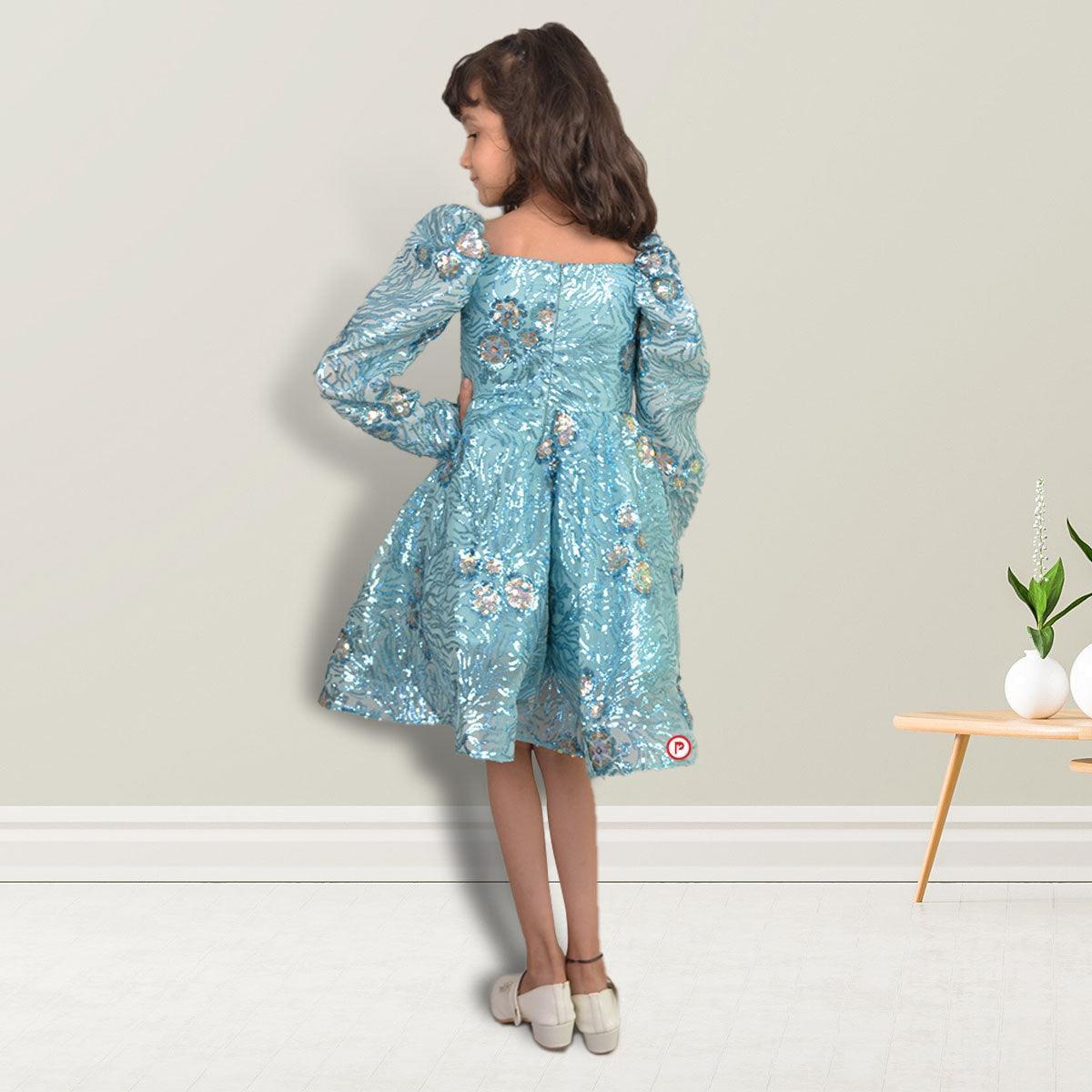 Blue Designer Frock with Sequins work