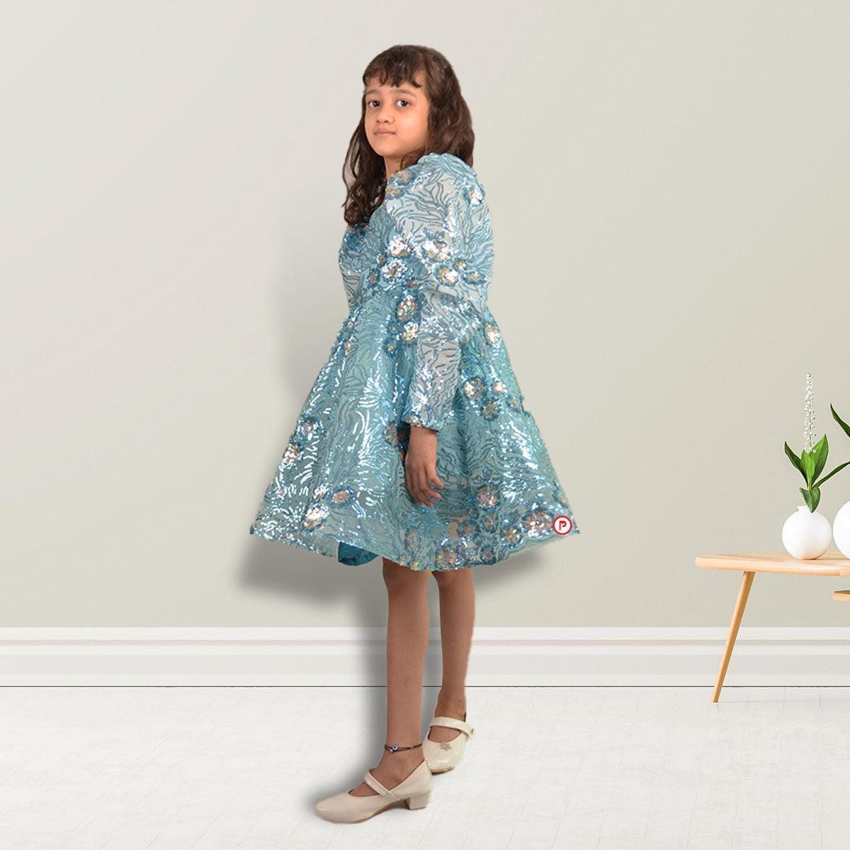 Blue Designer Frock with Sequins work