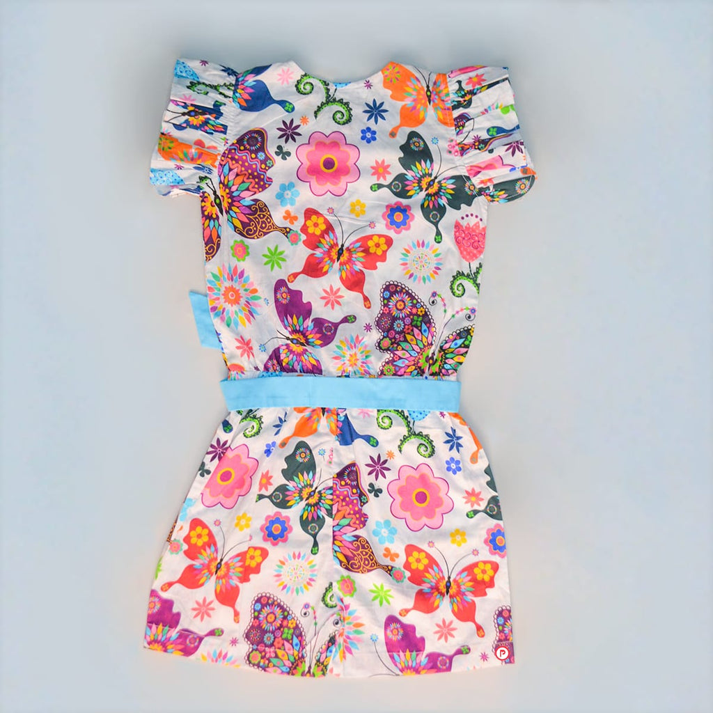 Girls White Sleeveless Floral Print Playsuits