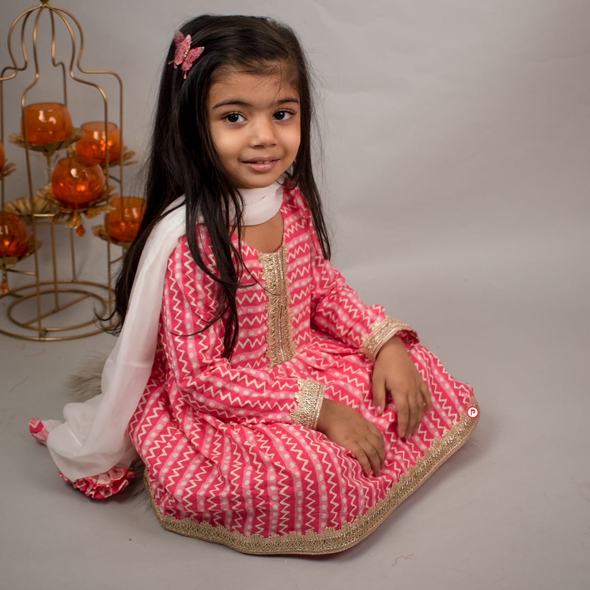 Block Pink Kurta with Palazzo & Dupatta