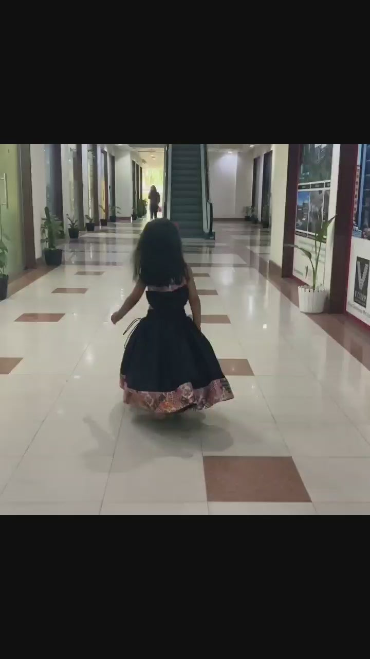 Black Silk Lehenga With Crop Top