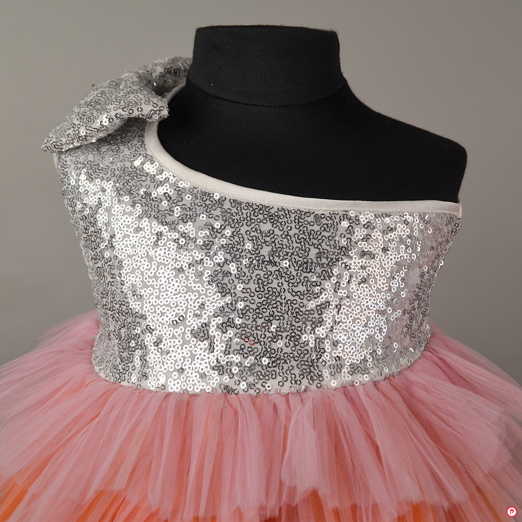 Silver Pearl Frock with One Shoulder