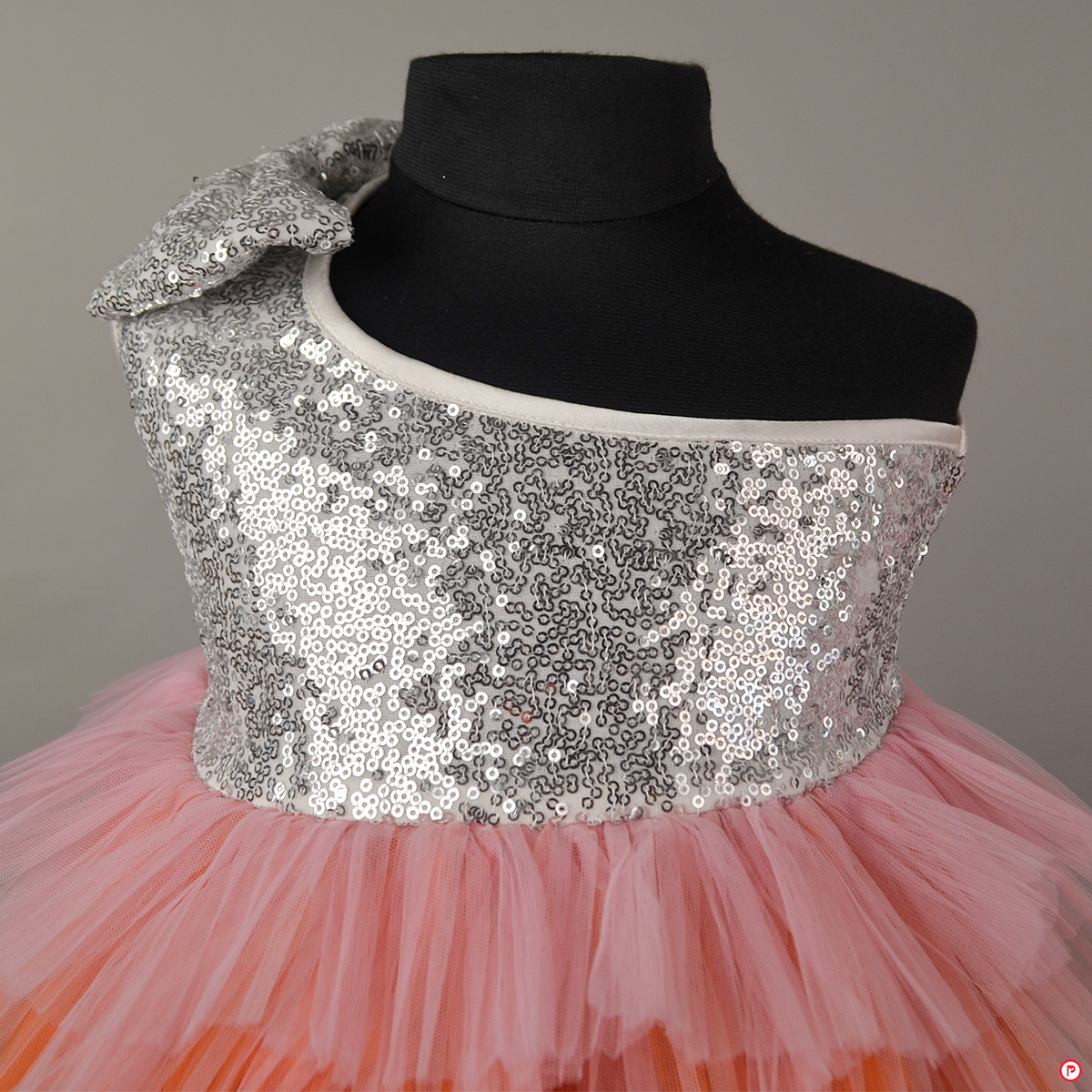 Silver Pearl Frock with One Shoulder