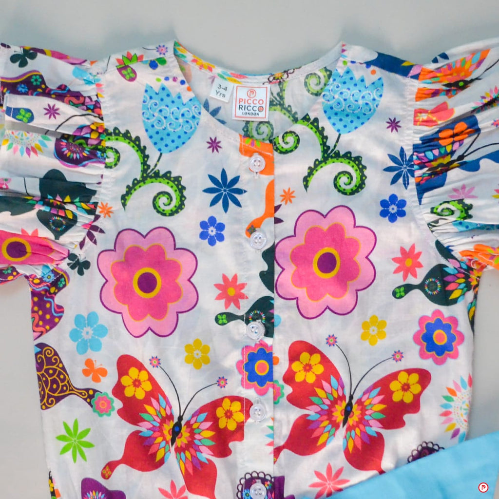 Girls White Sleeveless Floral Print Playsuits