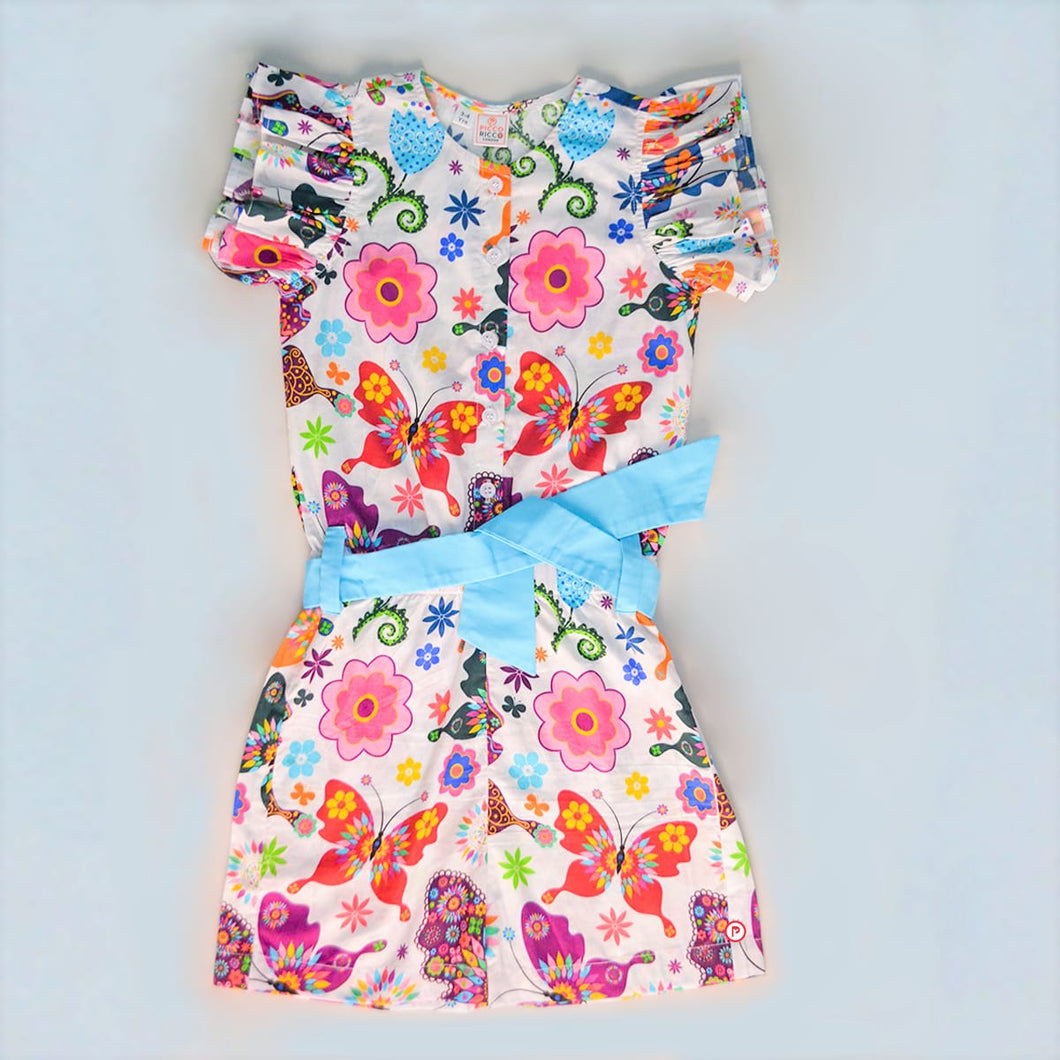 Girls White Sleeveless Floral Print Playsuits