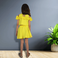 Load image into Gallery viewer, short skirt and top I yellow skirt top for kids I elastic flared skirt I

