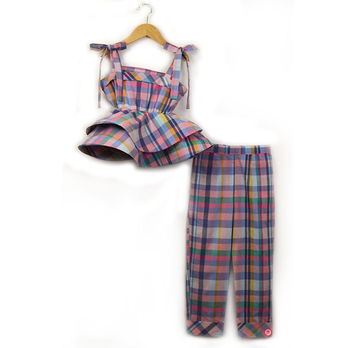 Knot Tie Peplum Top and Pant Set - Picco Ricco 