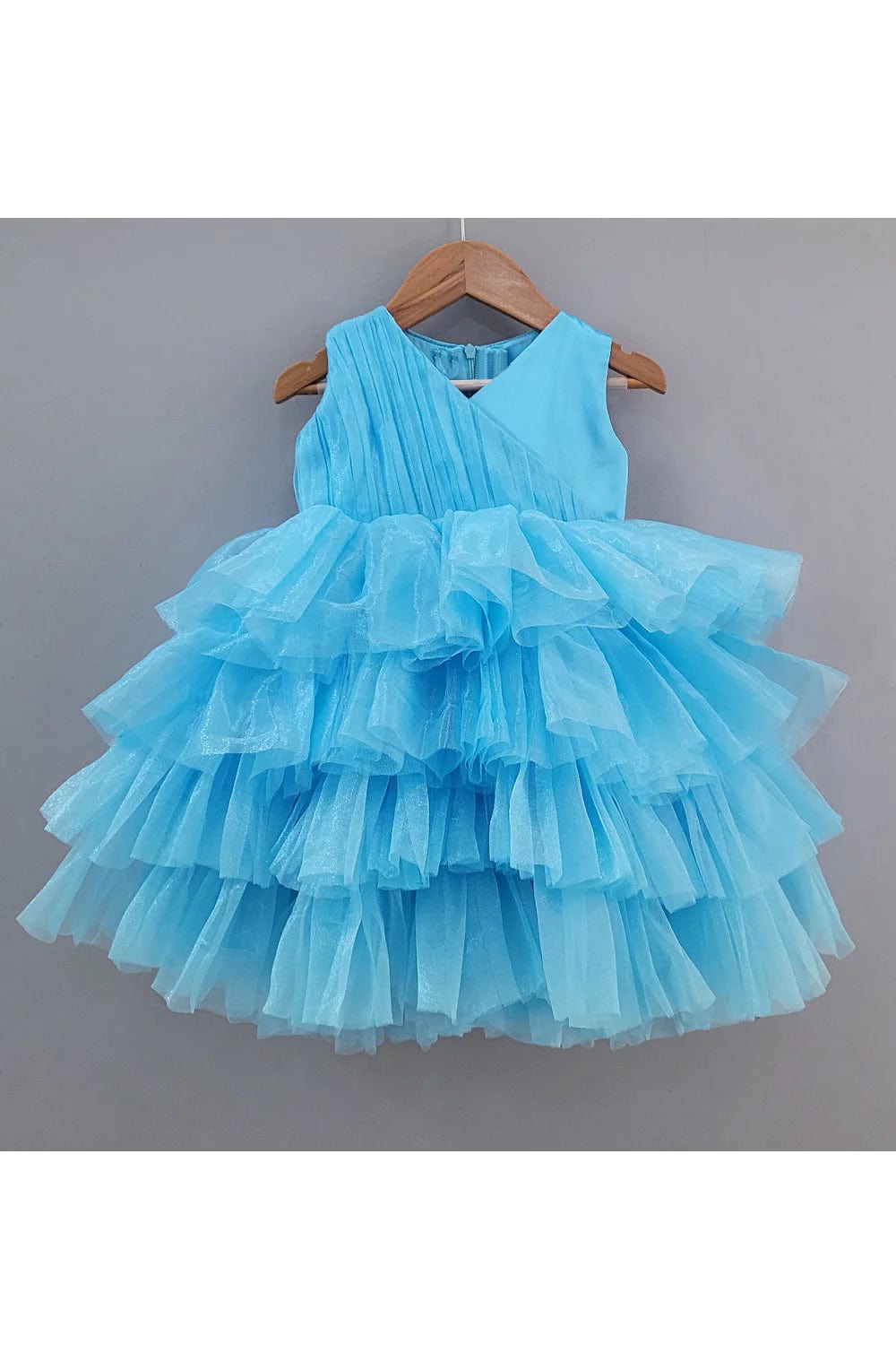 Blue Net Ruffled Dress - Picco Ricco 