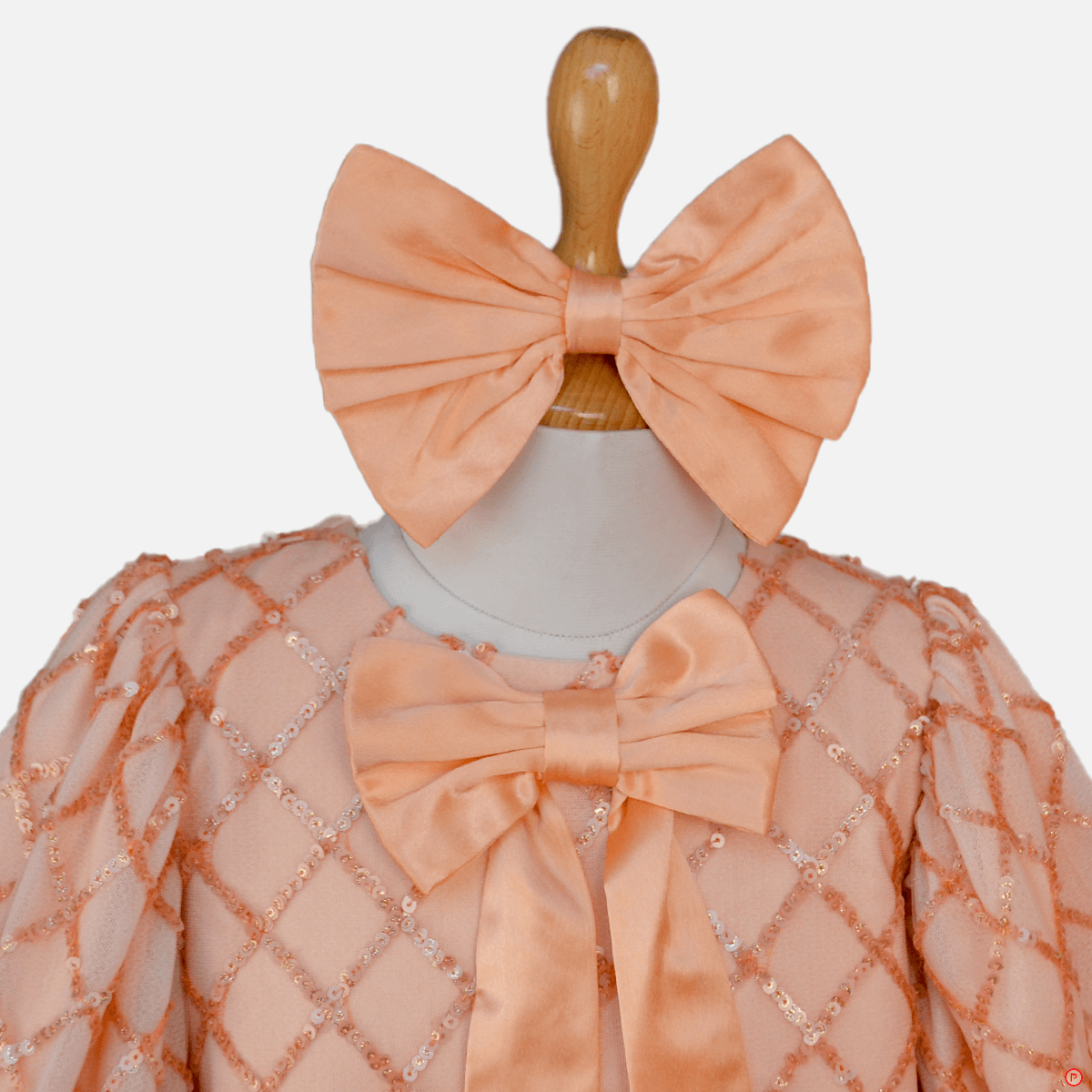 Sequins Embellished Balloon Sleeves Peach Party Gown - Picco Ricco 
