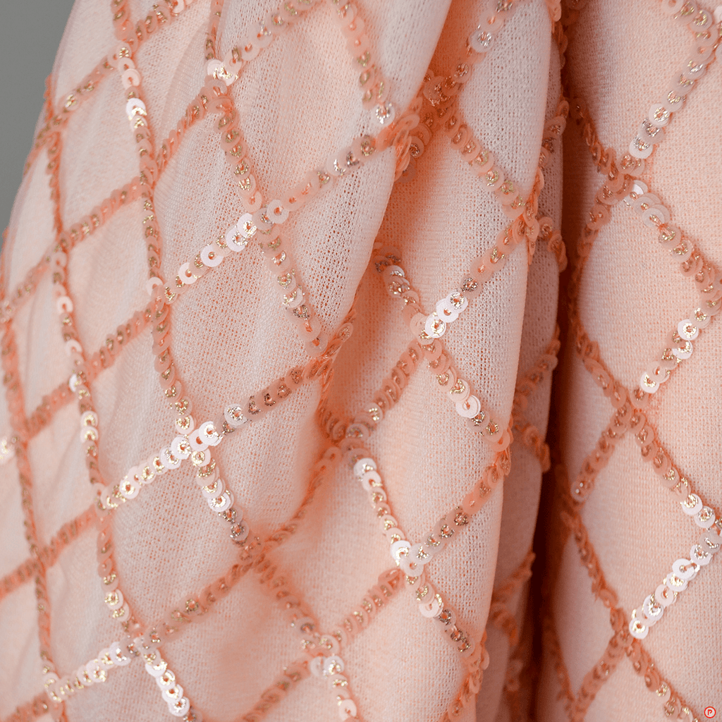 Sequins Embellished Balloon Sleeves Peach Party Gown - Picco Ricco 