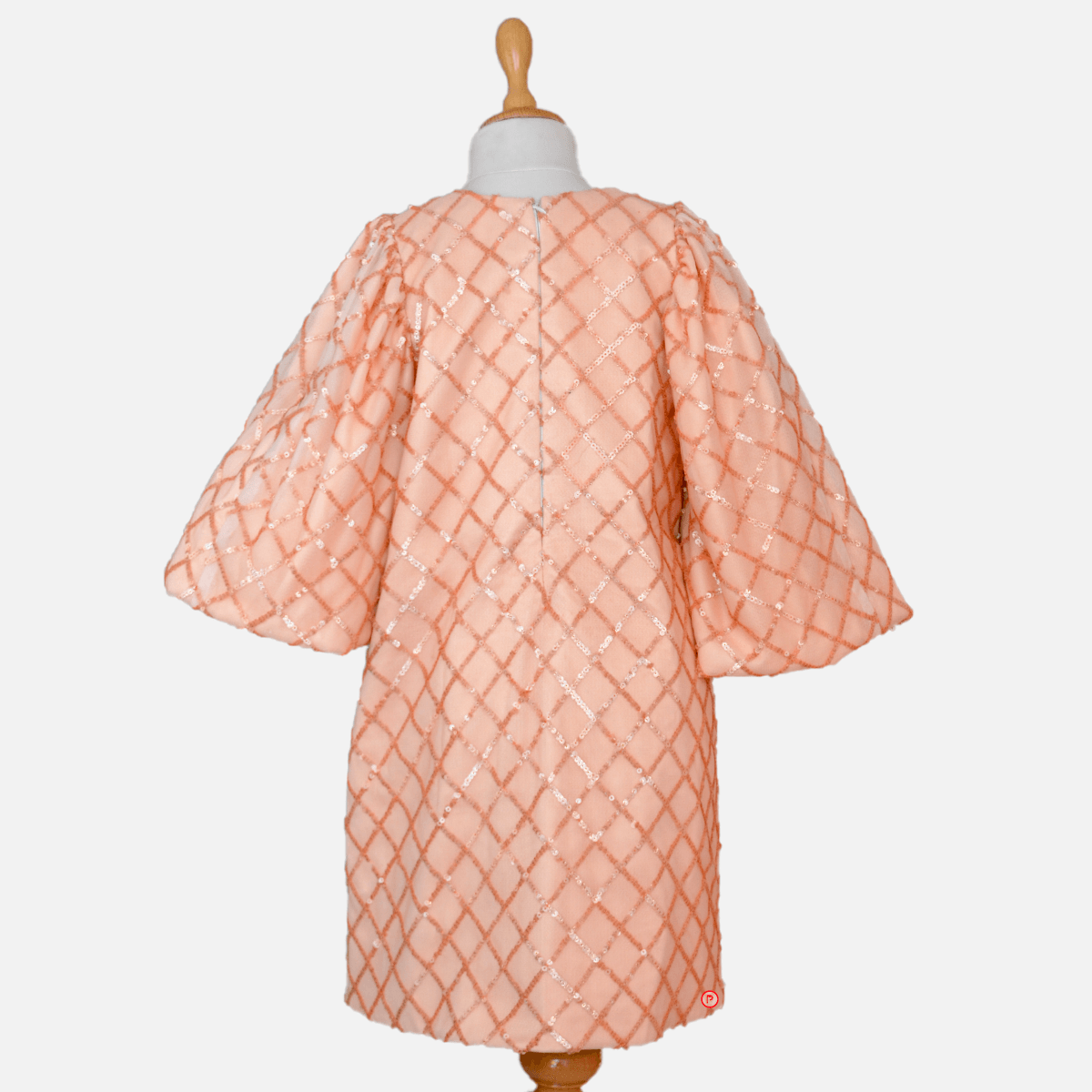 Sequins Embellished Balloon Sleeves Peach Party Gown - Picco Ricco 