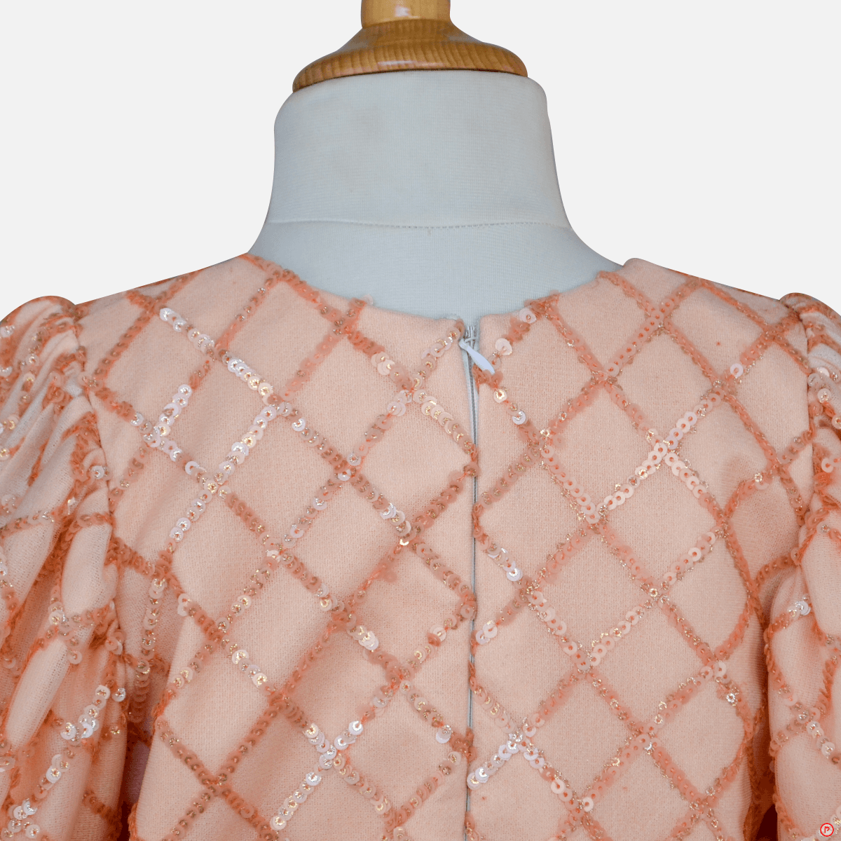 Sequins Embellished Balloon Sleeves Peach Party Gown - Picco Ricco 