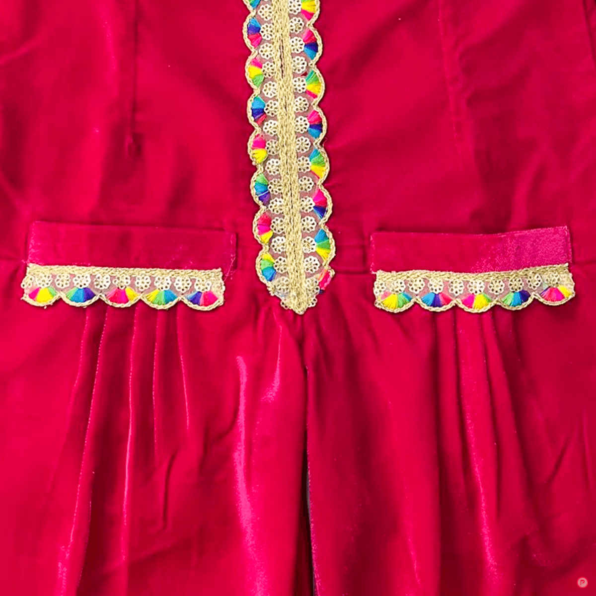 Pink Velvet Jumpsuit With Lace Work - Picco Ricco 