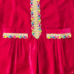 Pink Velvet Jumpsuit With Lace Work - Picco Ricco 