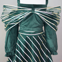 Load image into Gallery viewer, Green Velvet Bow Top with Leheriya Lehenga - Picco Ricco 
