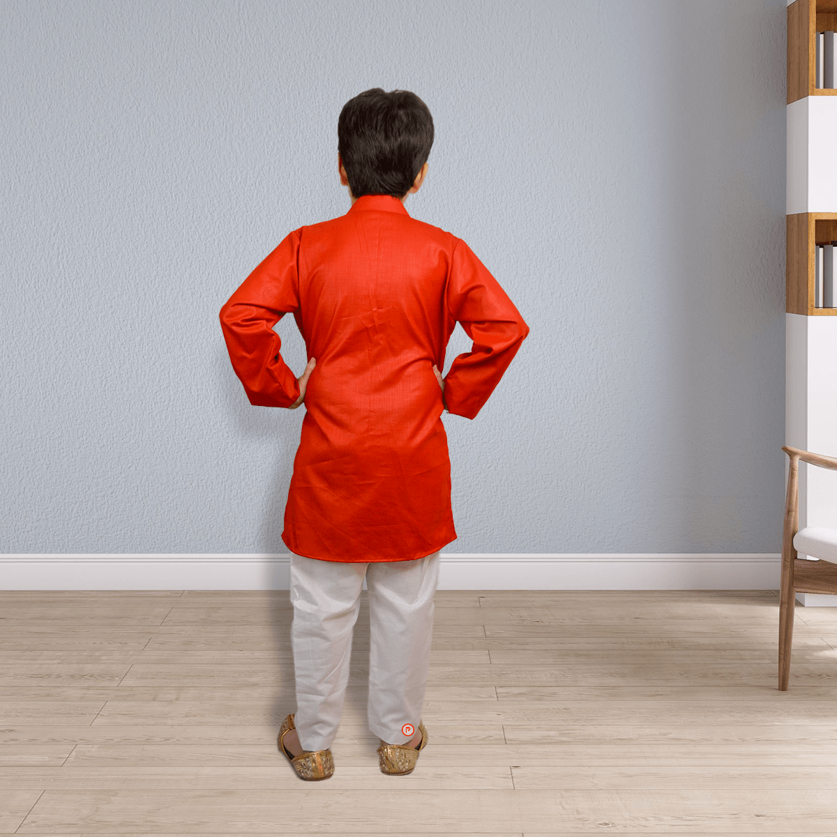Stylish Red Kurta with Attached Flap and Pyjama - Picco Ricco 