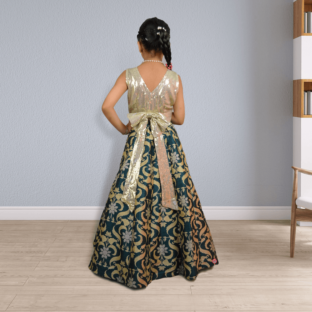 Shimmery Sequins Blouse and Floral Lehenga - Picco Ricco 