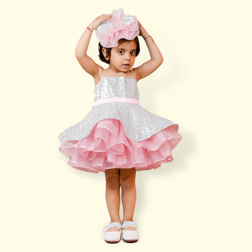 Pink and Silver Sequence Frock - Picco Ricco 