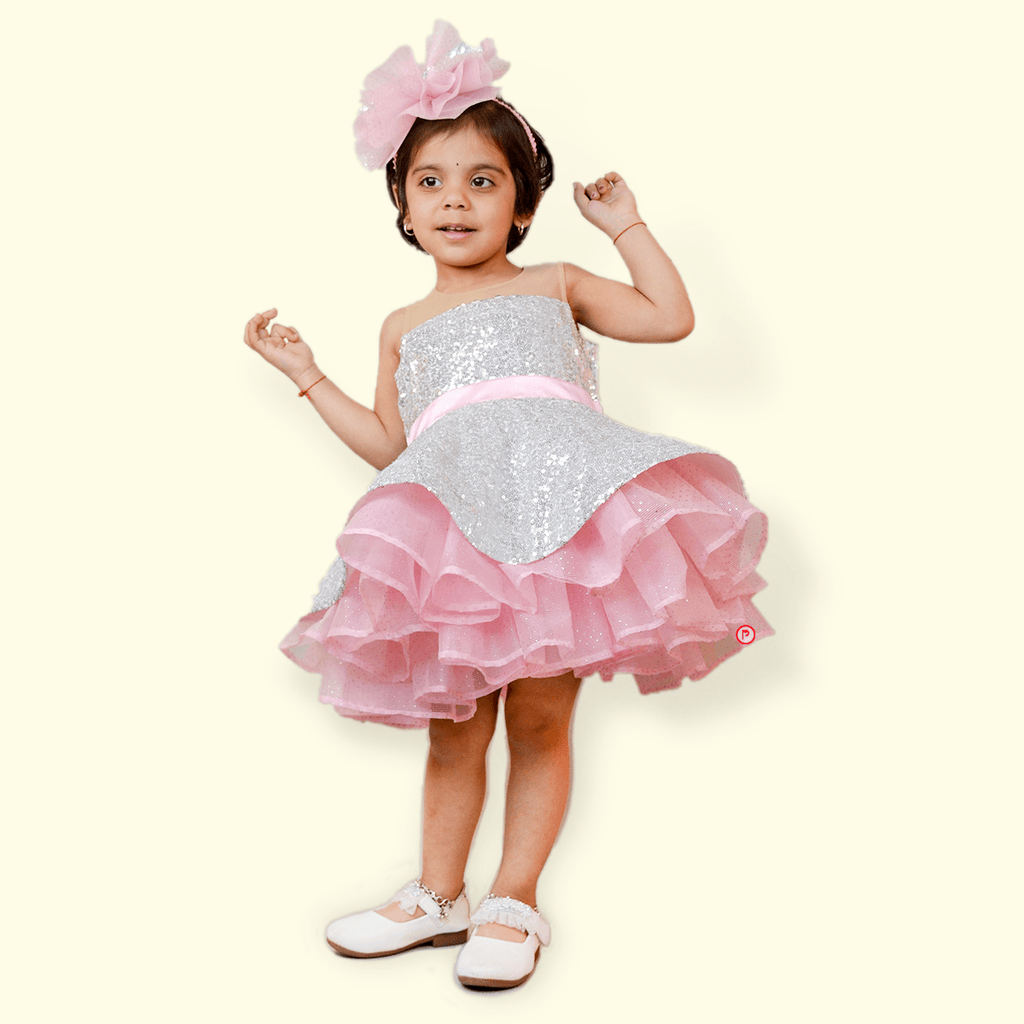 Pink and Silver Sequence Frock - Picco Ricco 