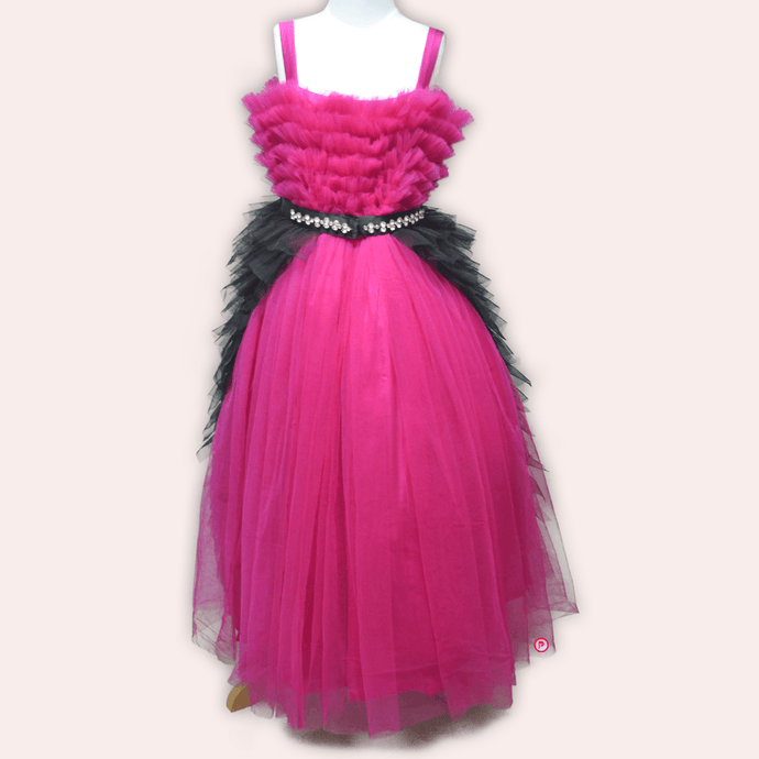 Pink And Black Ruffle Trail Gown - Picco Ricco 