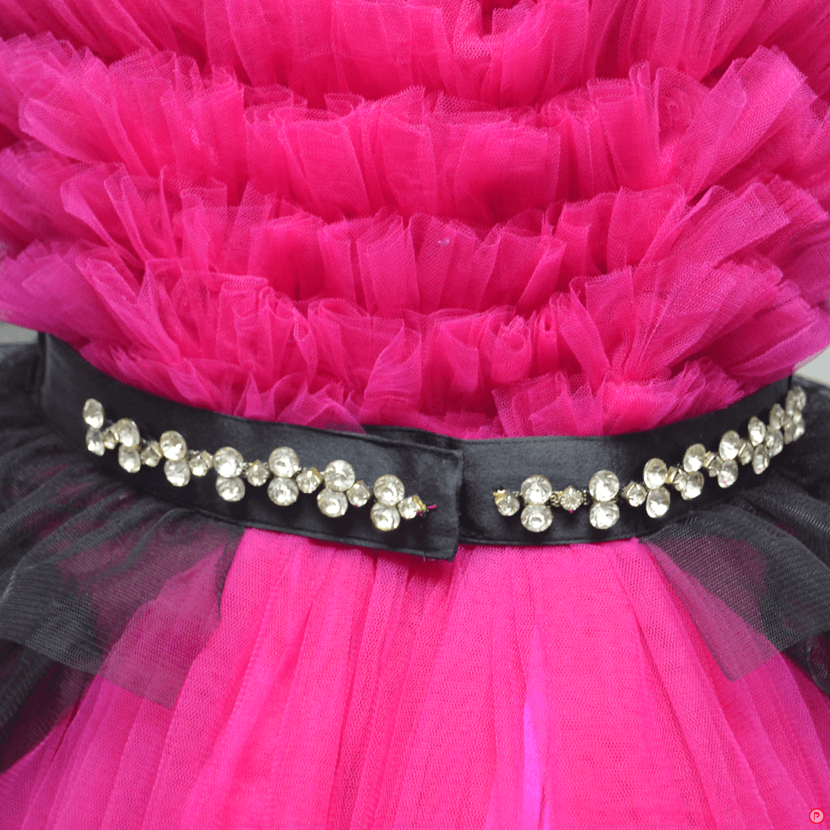 Pink And Black Ruffle Trail Gown - Picco Ricco 