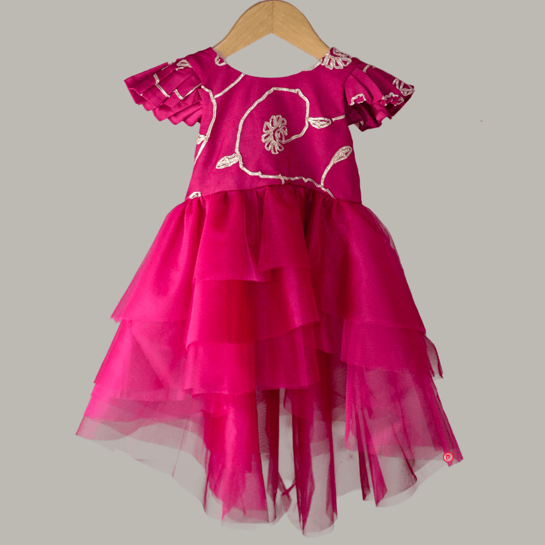 Wine Embroidered Layered Dress - Picco Ricco 