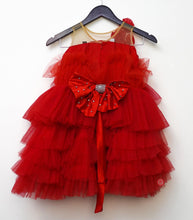 Load image into Gallery viewer, Red Ruffle dress with bow tie
