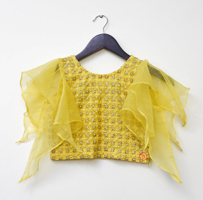 Yellow Lehenga Choli with Cape Sleeve for girls