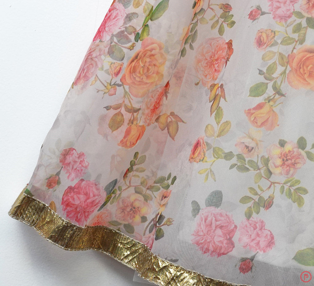 Floral Lehenga with Pink Frill Choli - Picco Ricco 