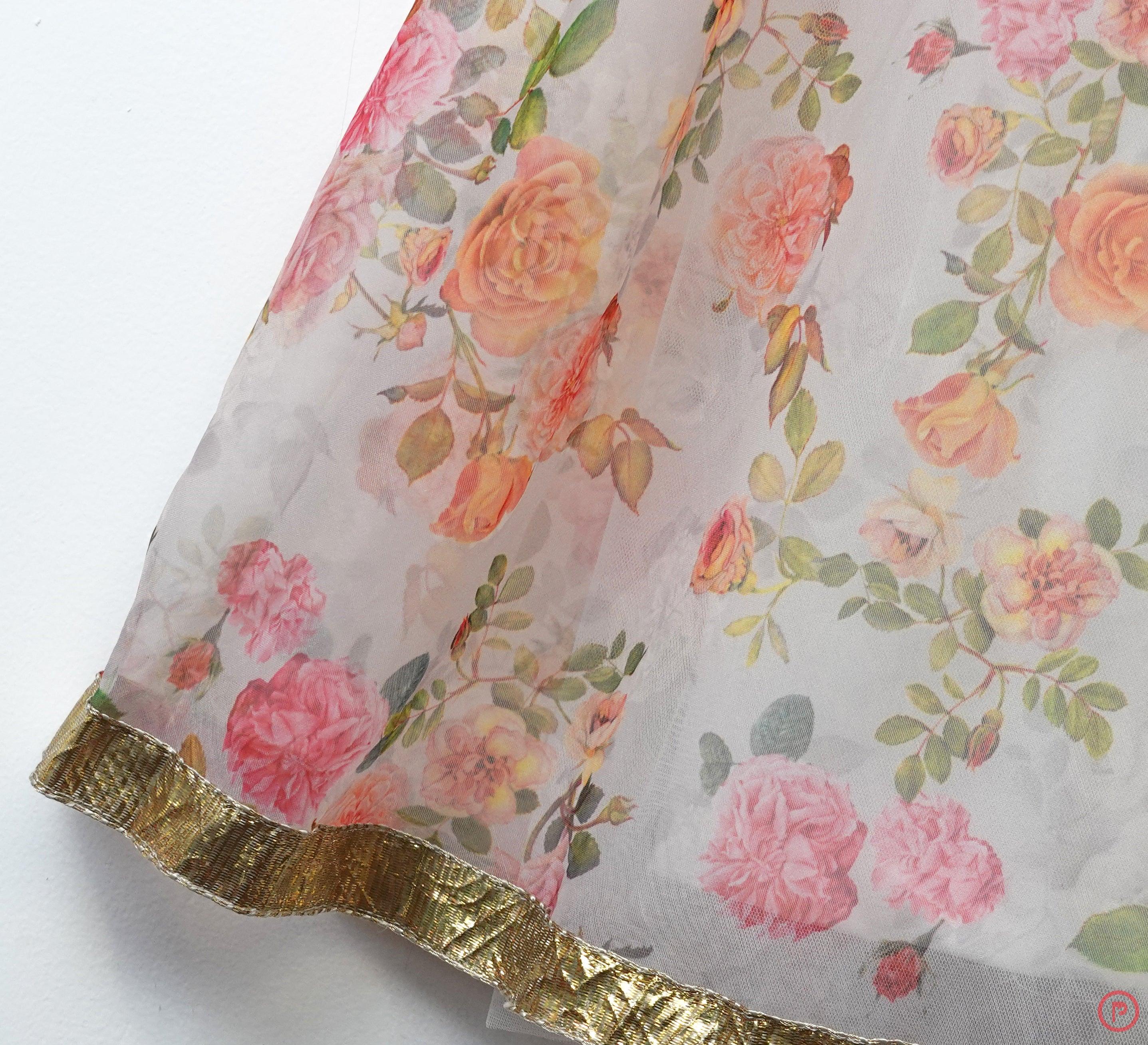 Floral Lehenga with Pink Frill Choli - Picco Ricco 
