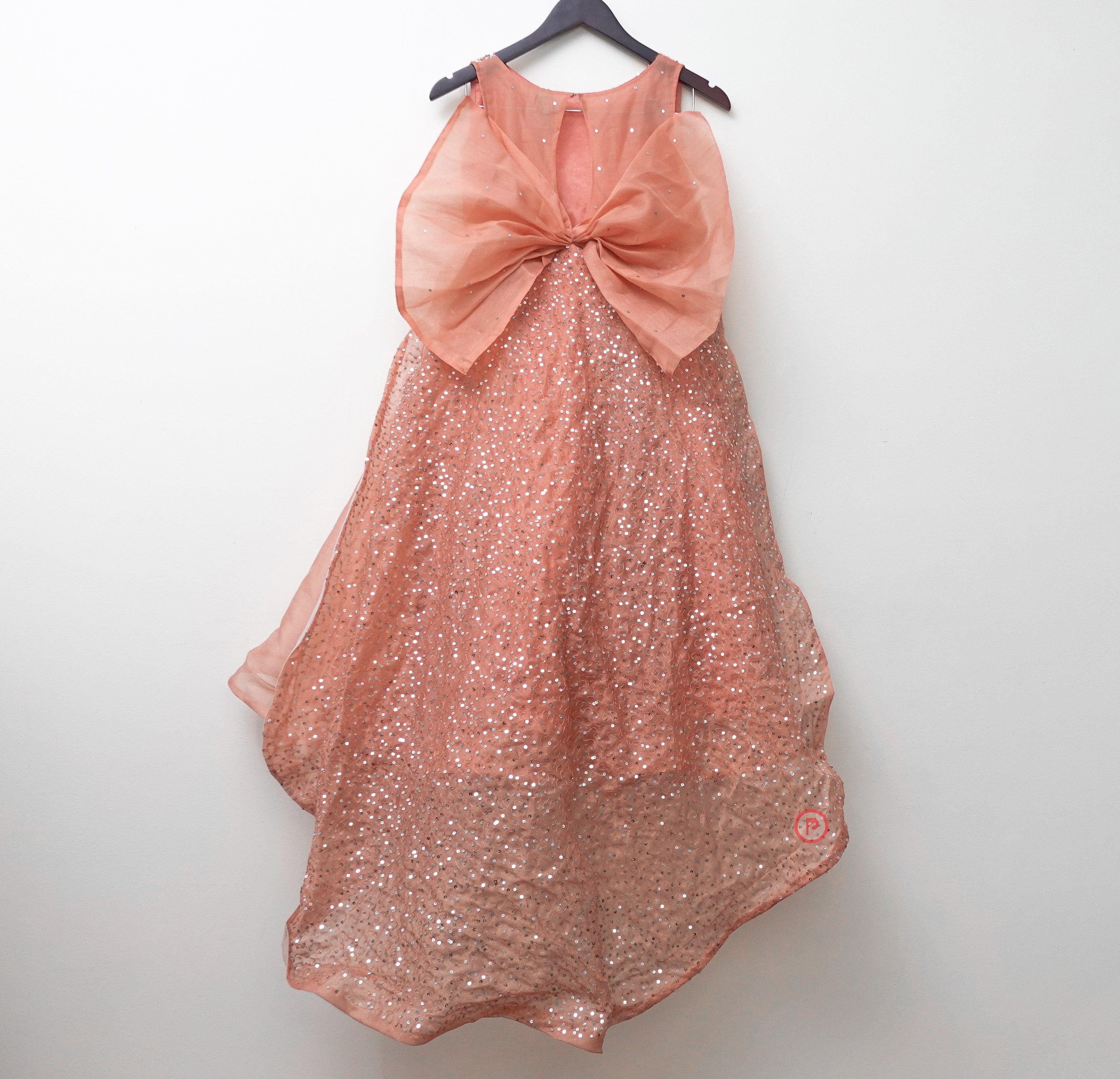 Peach Bow Tie Dresses with Veil Girls Kid