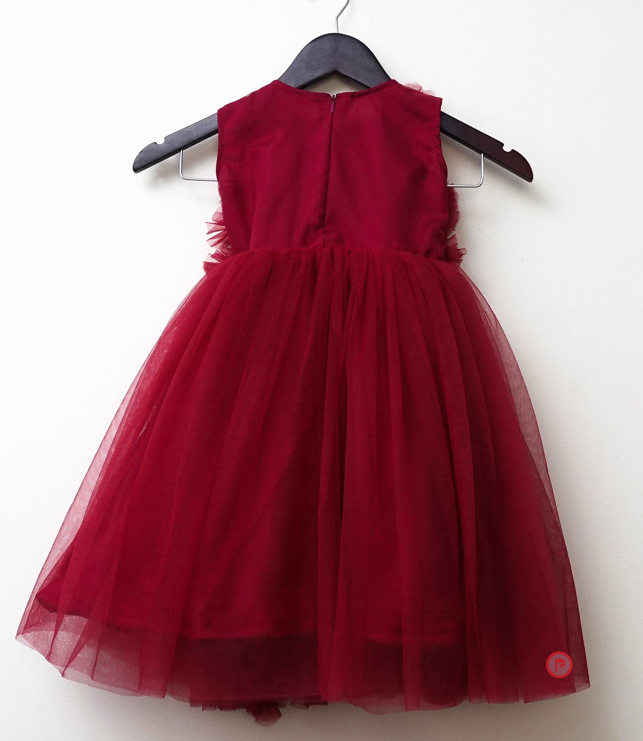 Maroon Net Dress for Kids Girls
