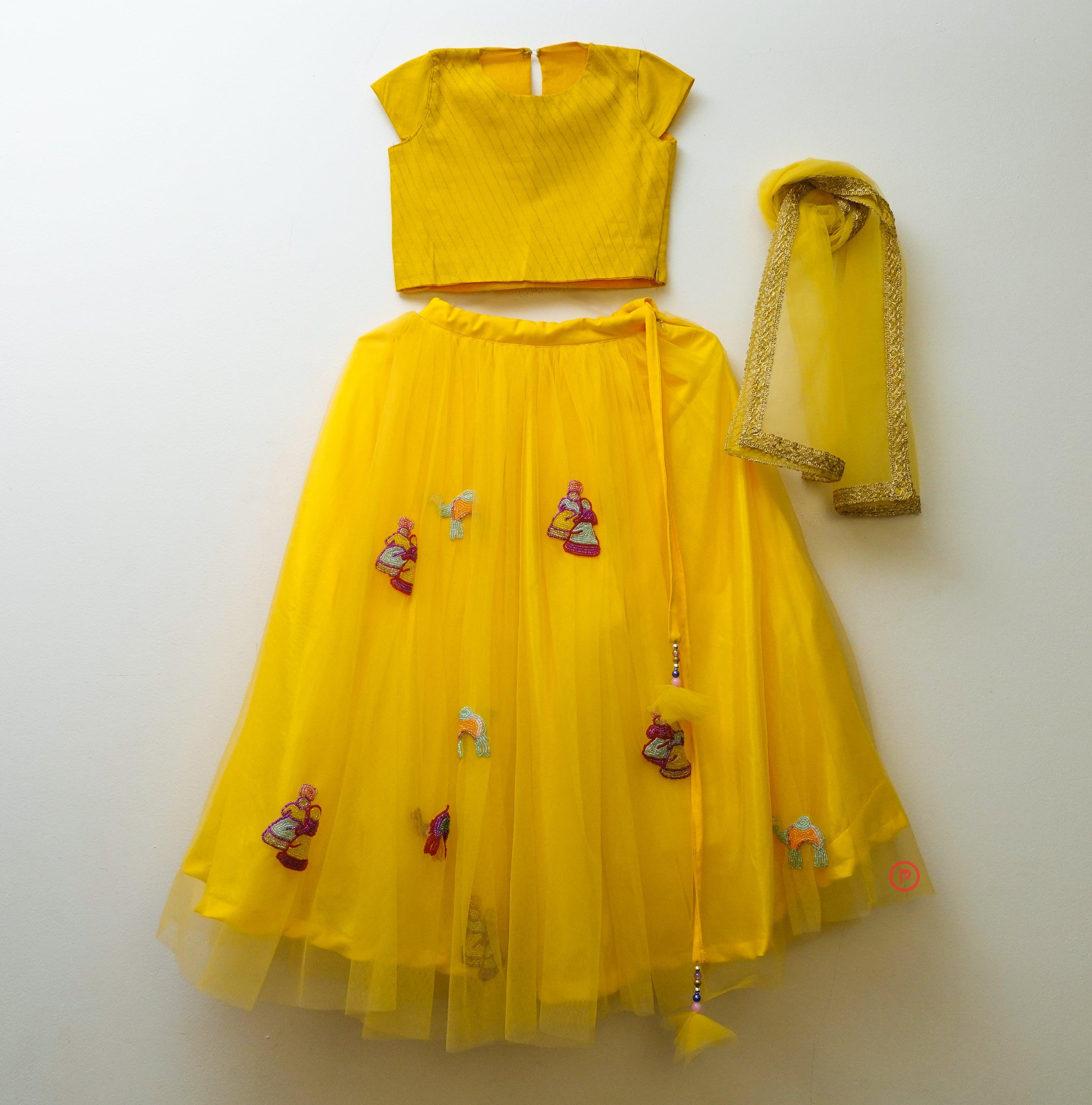 Handwork Yellow Lehenga For girls Party wear