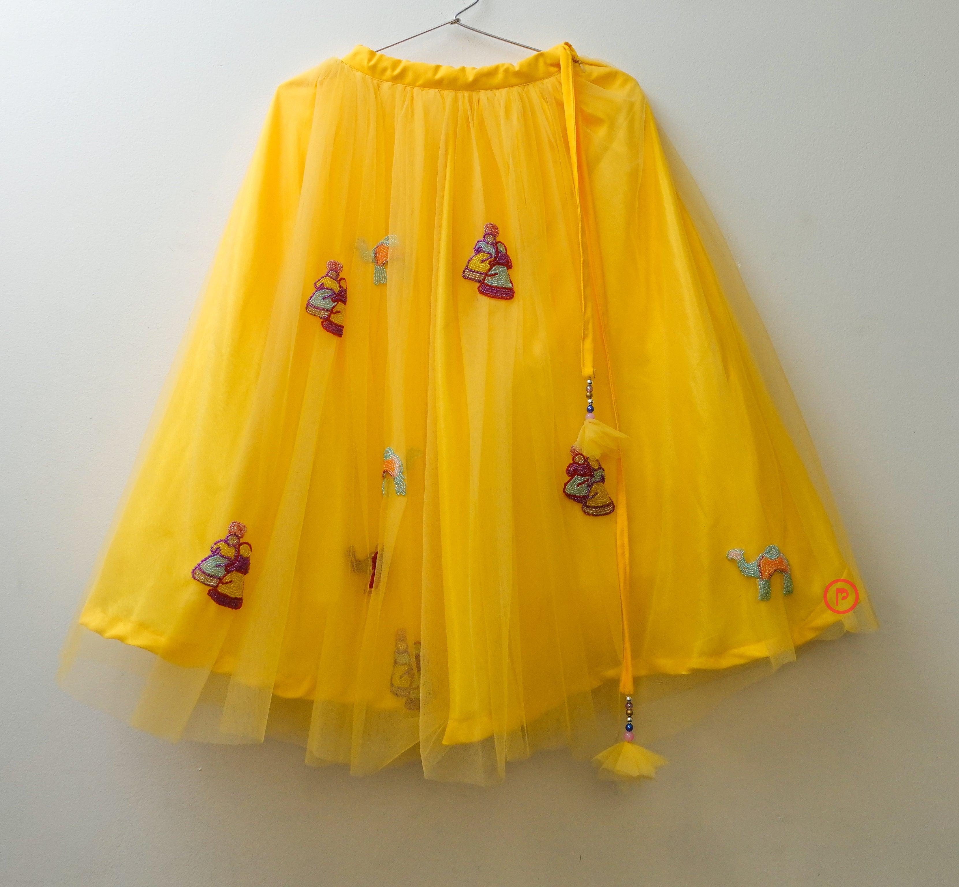 Handwork Embellished Yellow Lehenga for kid Girls