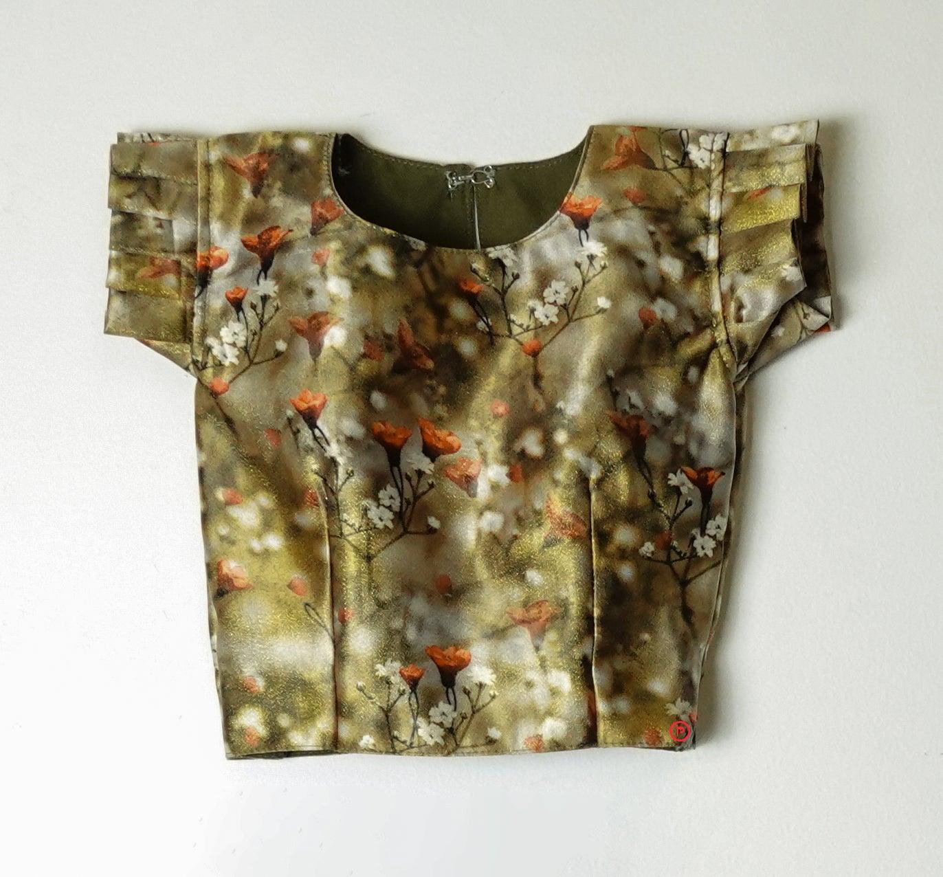 Silk Olive Green  crop top Indo Western Look Girls