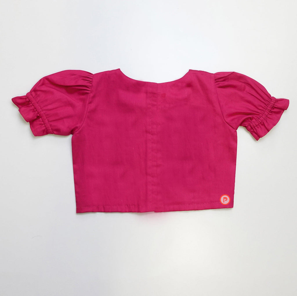 Pink top with printed dhoti saree - Picco Ricco 