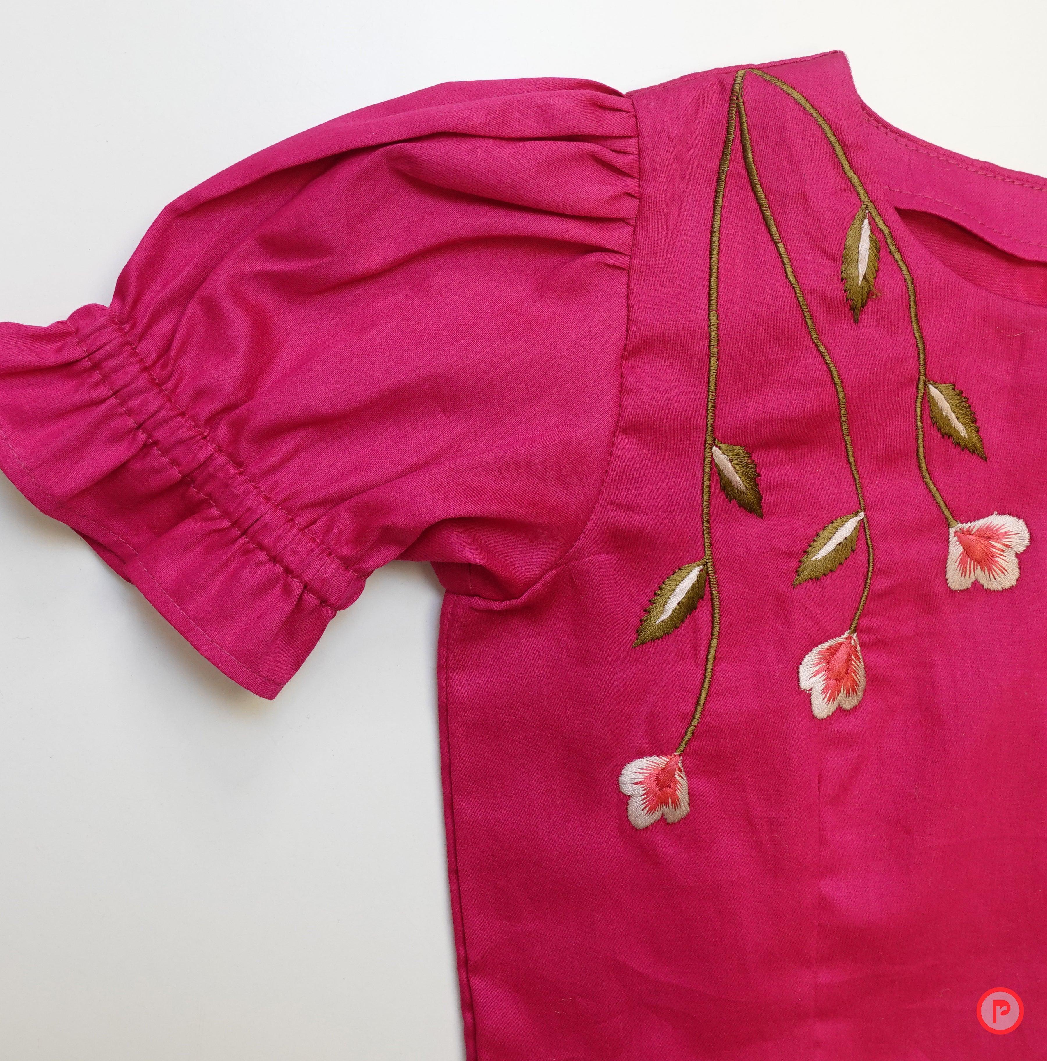Pink top with printed dhoti saree - Picco Ricco 