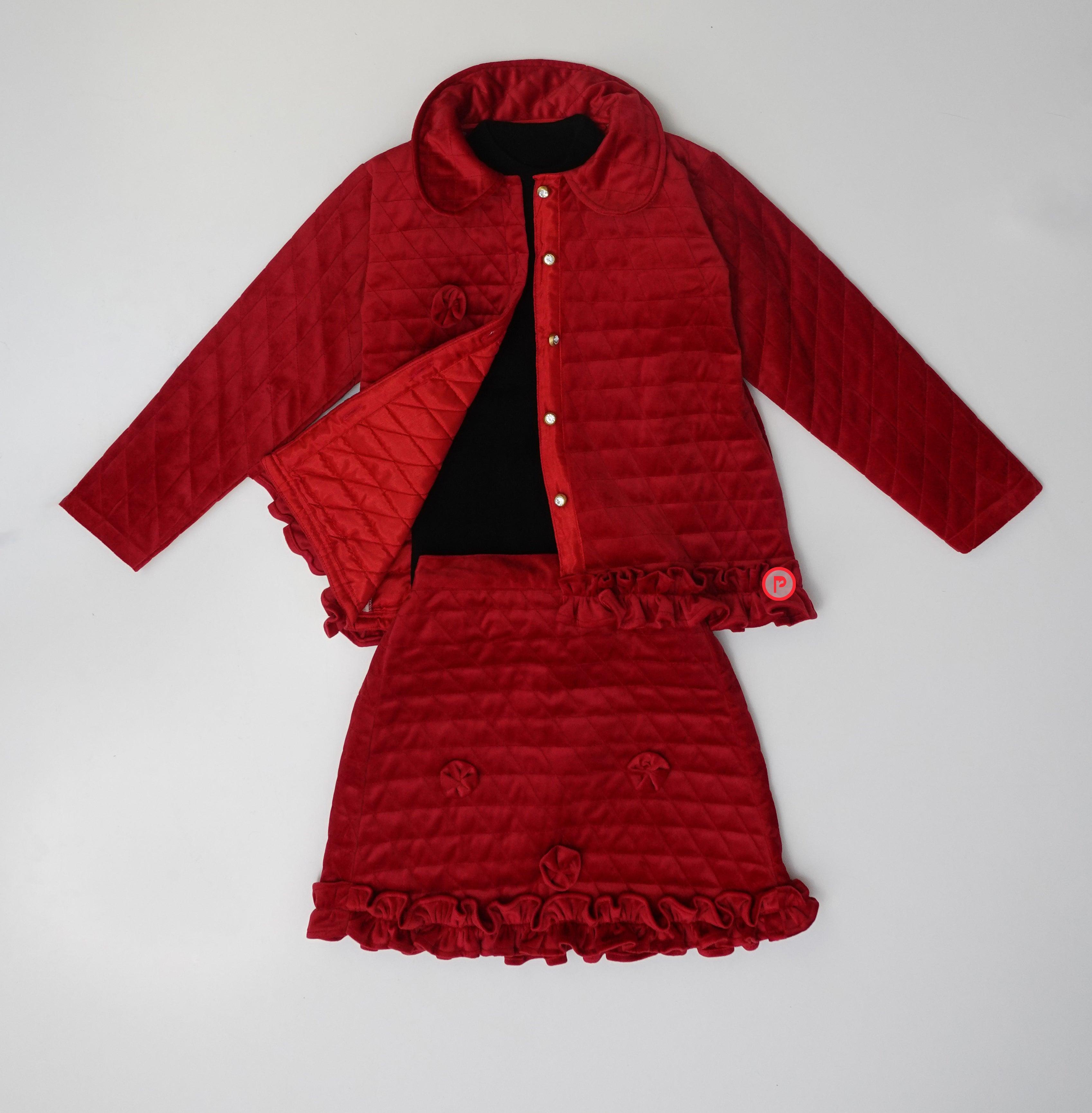 Red velvet coat and skirt - Picco Ricco 