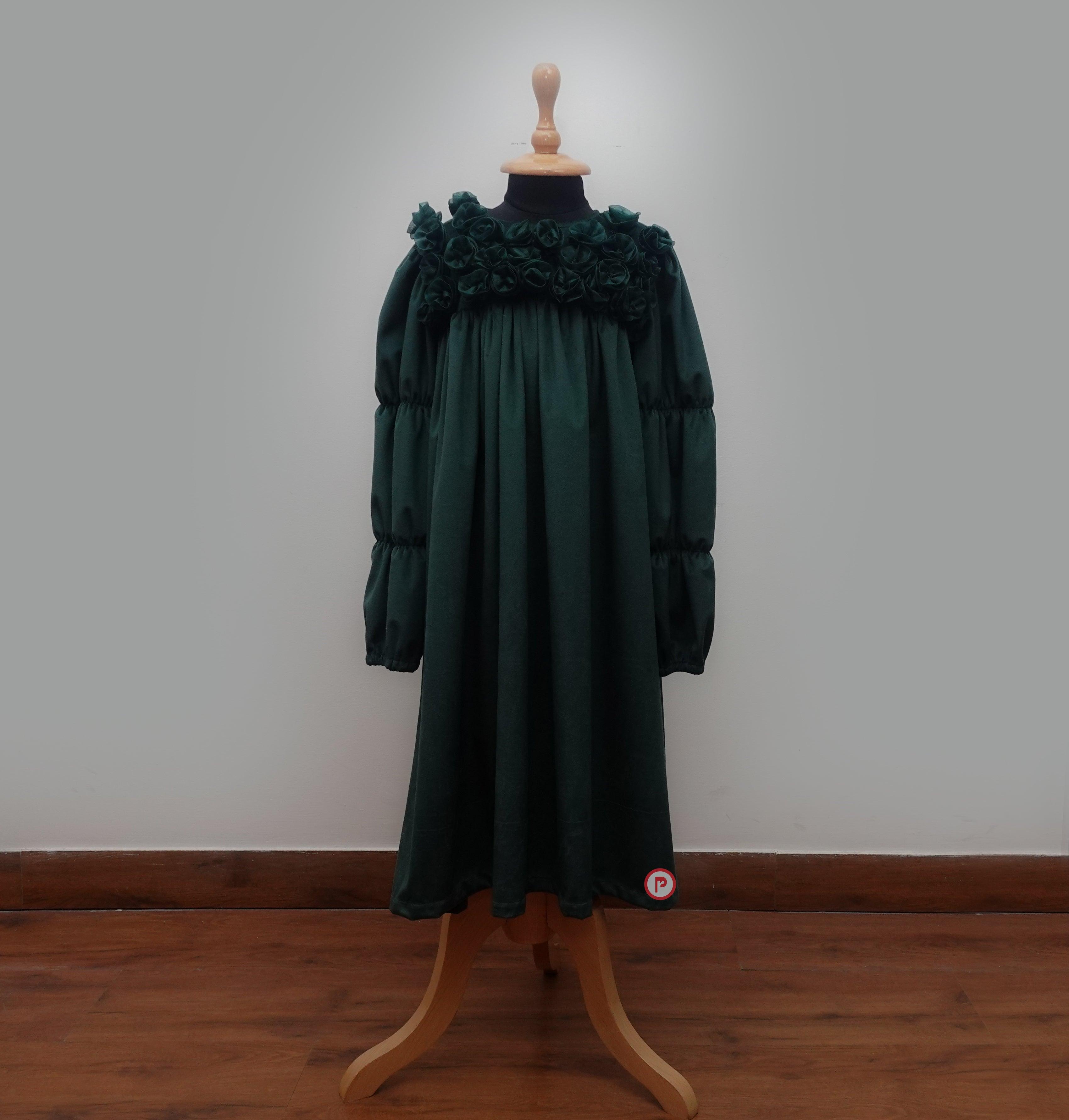 Green Puffed Velvet Dress Girls