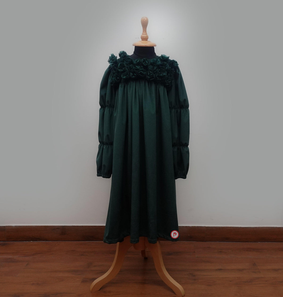 Green Puffed Velvet Dress Girls
