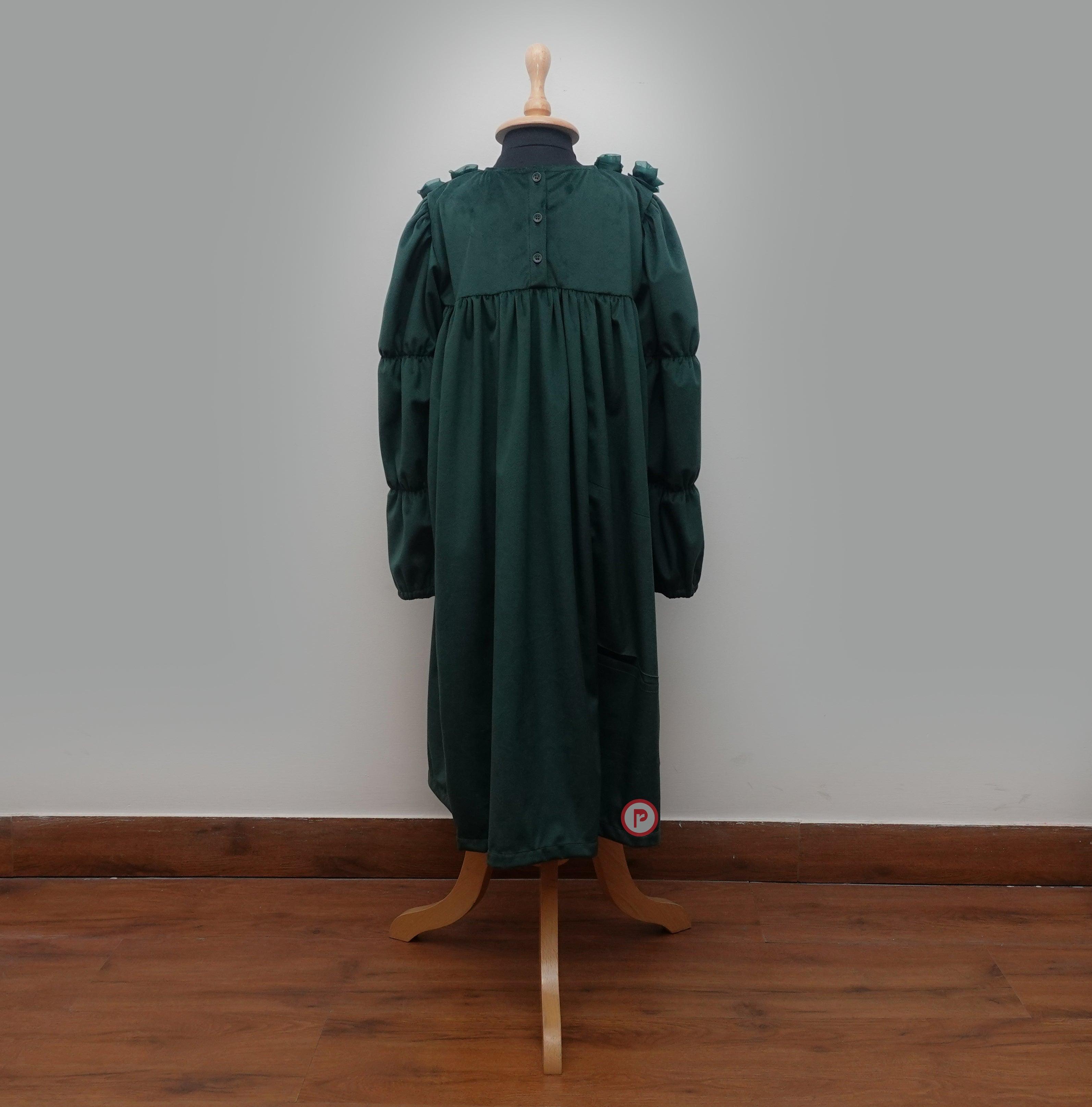 Green Puffed Velvet Dress Girls