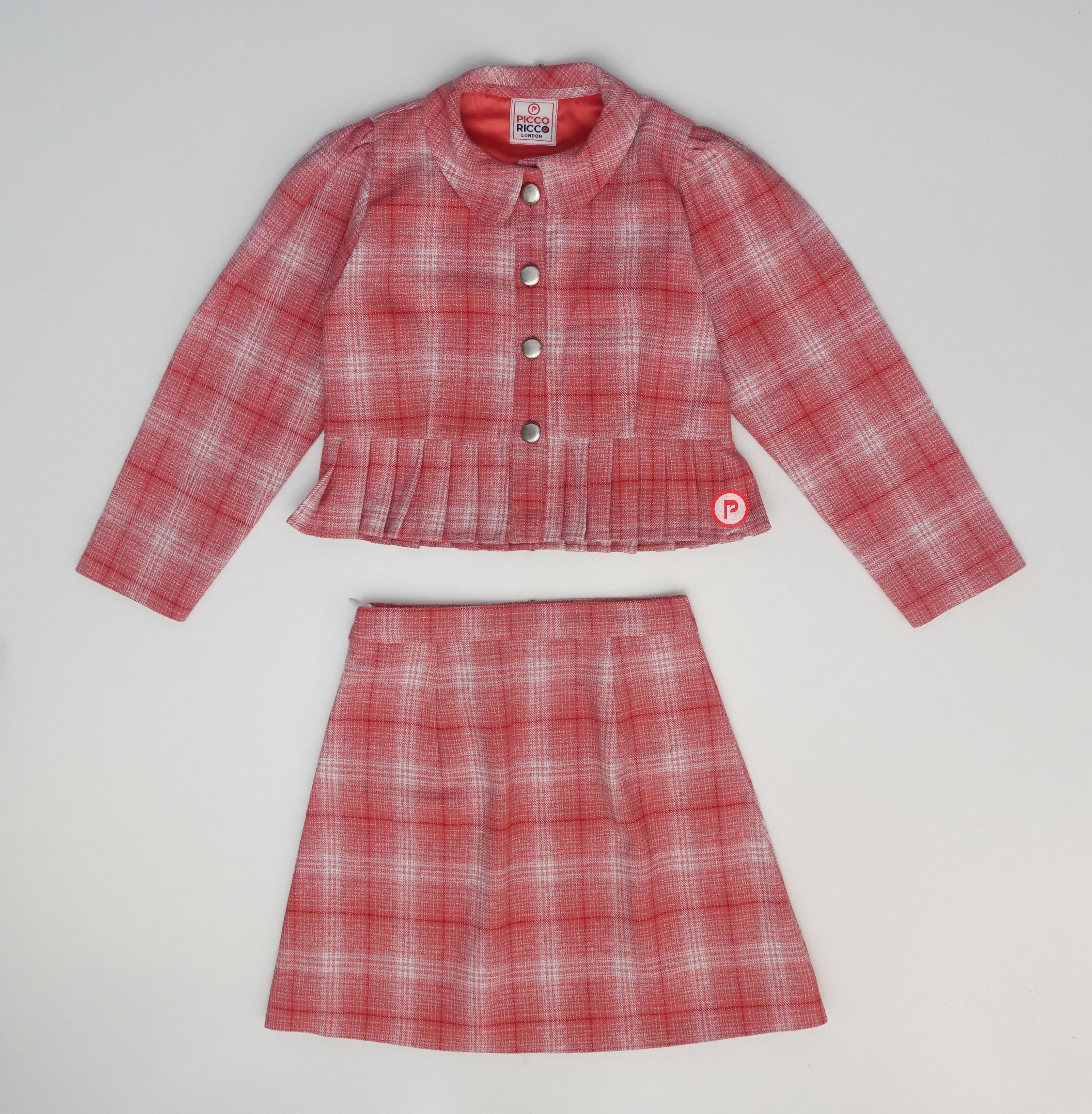 Pink Coat Skirt Set for Winter Girls