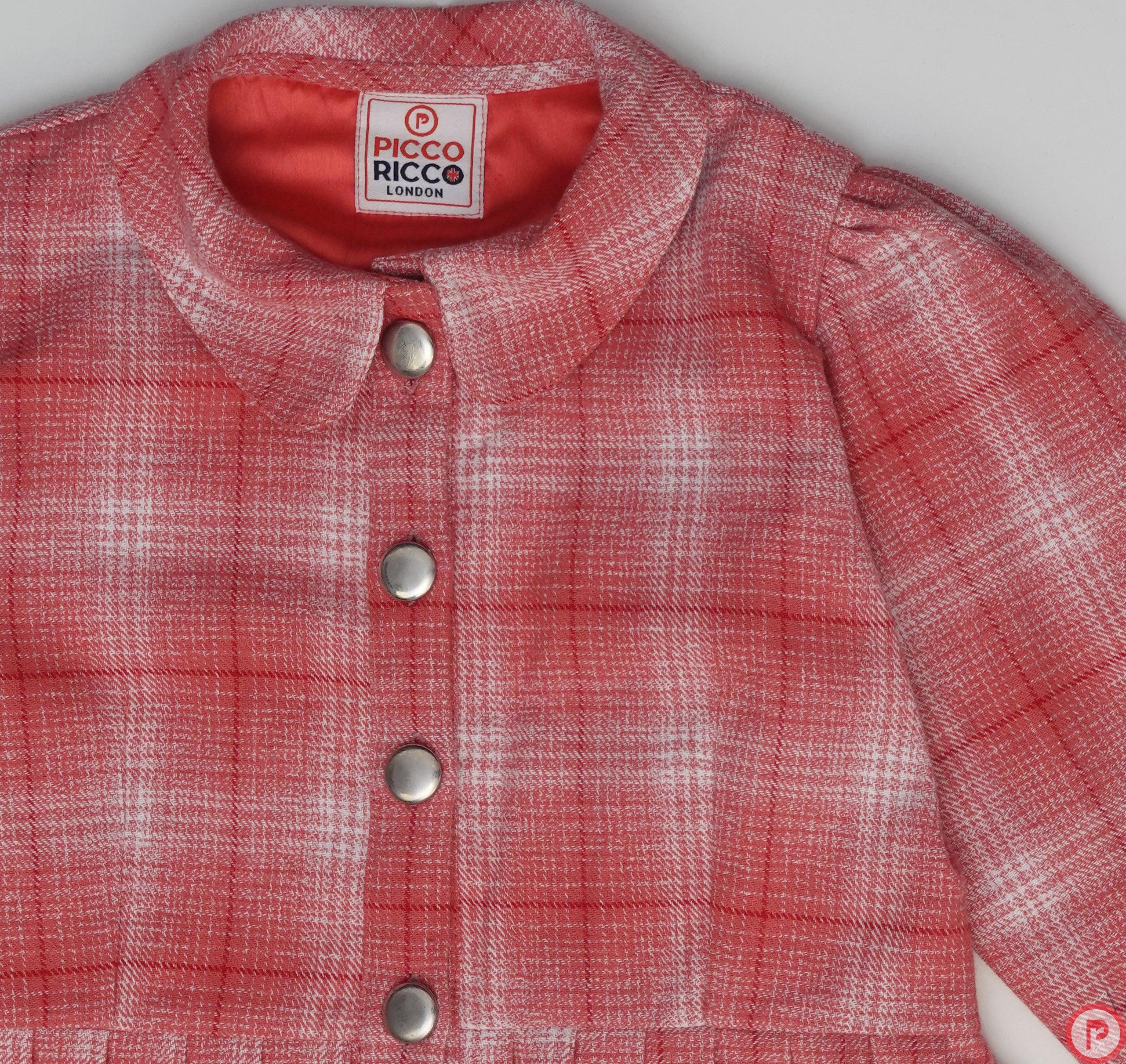 Pink plaid blazer jacket with A-line skirt - Picco Ricco 